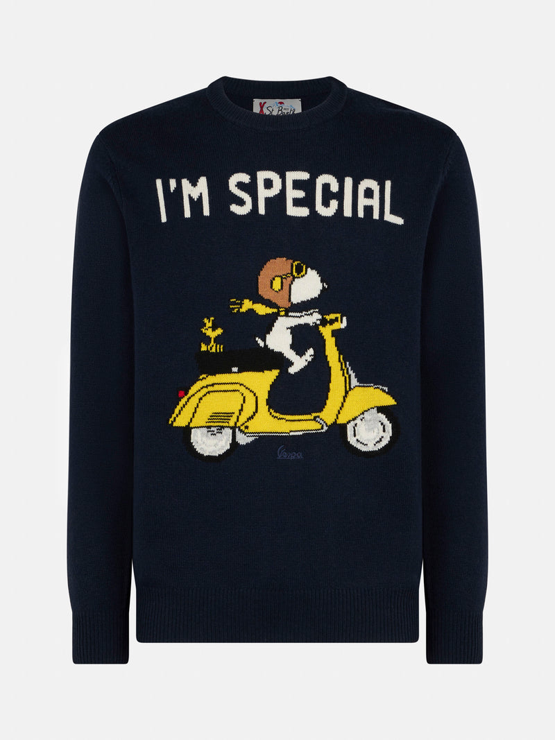 Man crewneck sweater with Snoopy scooter jacquard print | SNOOPY - ©PEANUTS SPECIAL EDITION