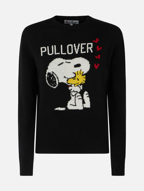 Maglia donna girocollo nera con stampa Snoopy e Woodstock | EDIZIONE SPECIALE SNOOPY PEANUTS™