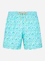 Man light fabric comfort swim shorts with sea star print