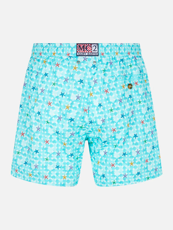 Man light fabric comfort swim shorts with sea star print