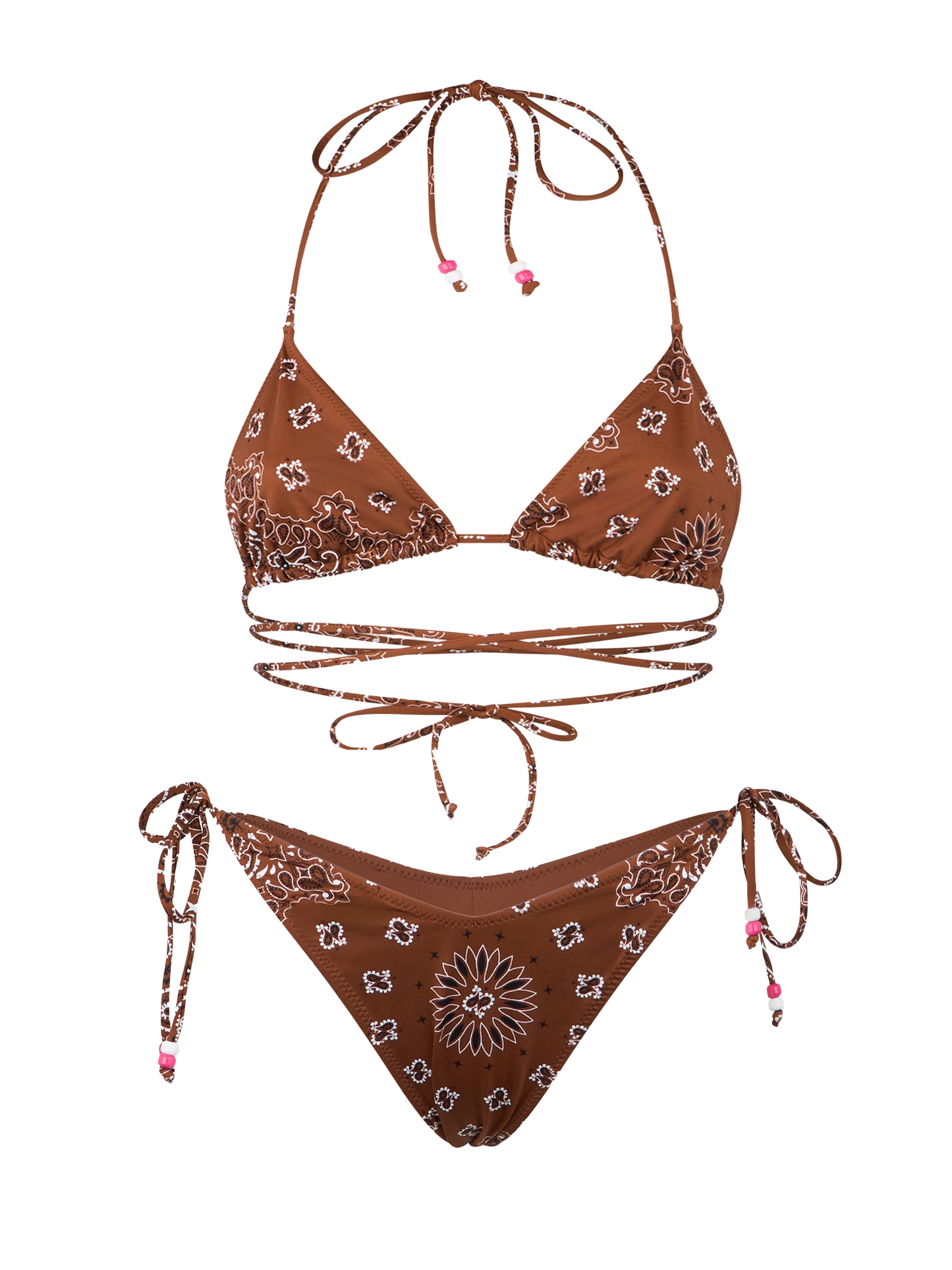 Woman bandanna triangle bikini with cheeky swim briefs