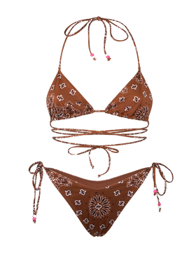 Woman bandanna triangle bikini with cheeky swim briefs