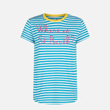 T-shirt in cotone bluette con ricamo Where is St. Barth? 