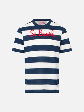 Boy blue striped t-shirt with St. Barth embroidery - MC2 Saint Barth