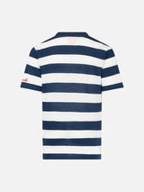 Blau gestreiftes Jungen-T-Shirt mit St. Barth-Stickerei