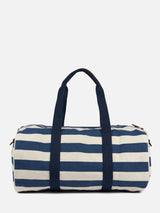 Travel duffel bag with blue stripes