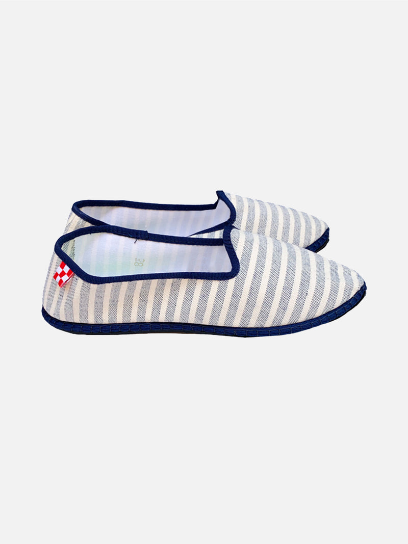 Blue striped canvas slippers friulane