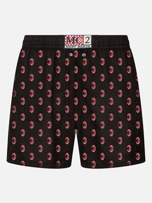 Man light fabric swim shorts with Milan print | MILAN SPECIAL EDITION