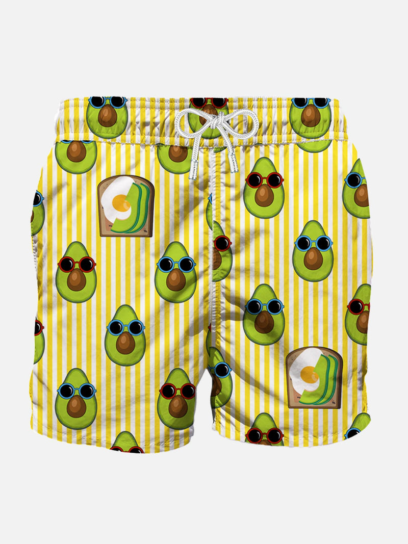 Costume da bagno di media lunghezza stampa rigata avocado toast