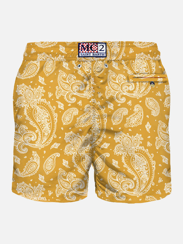 Costume da bagno da uomo in tessuto leggero con stampa paisley