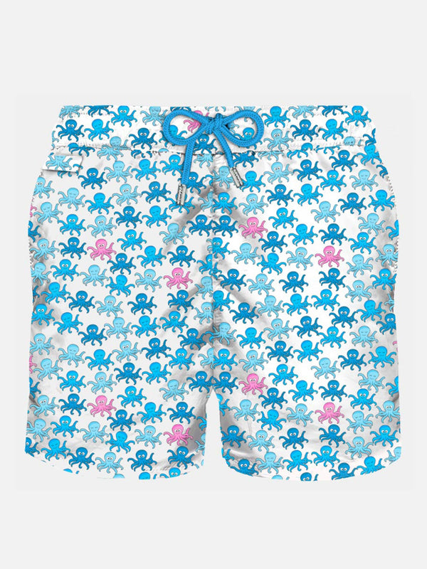 Man light fabric swim shorts with octopus print