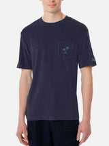 Man blue navy terry t-shirt with pocket