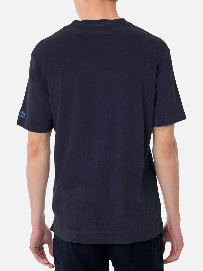 Herren-T-Shirt aus Frottee in Marineblau mit Tasche