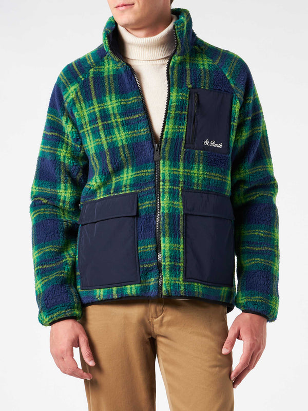 Giubbotto da uomo in sherpa con stampa tartan