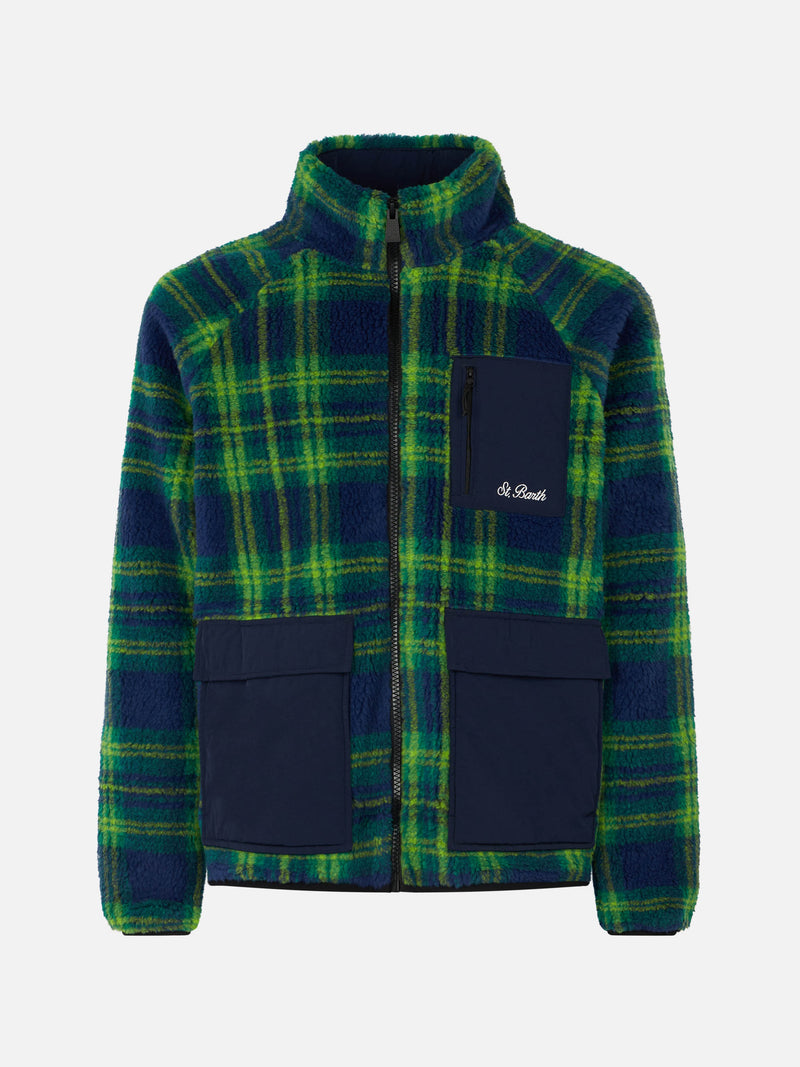 Man sherpa jacket with tartan print