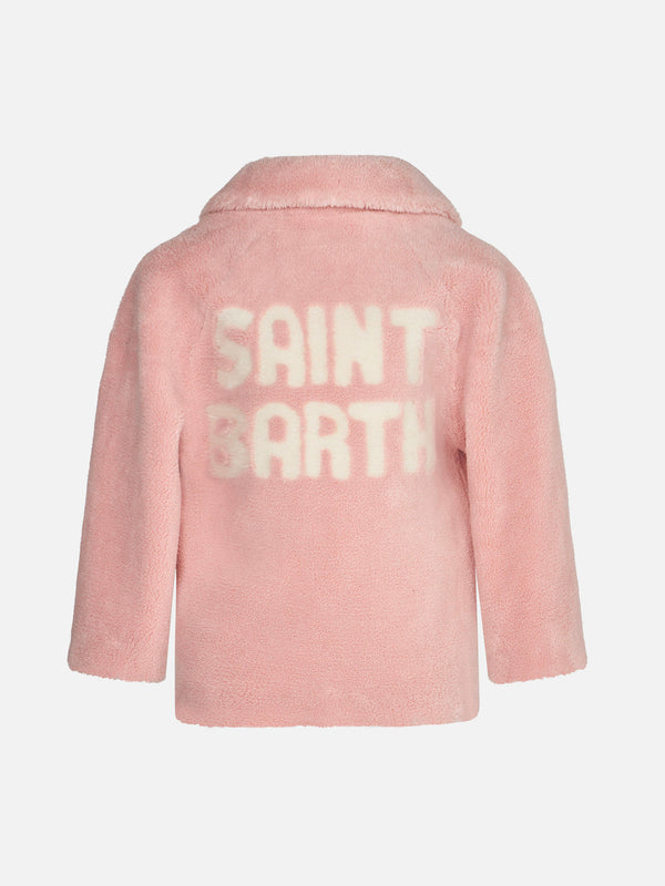 Cappotto da bambina in tessuto teddy rosa 