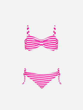 Bikini da bambina a bralette in spugna a righe