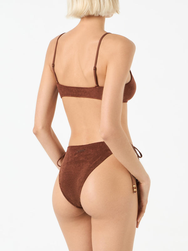 Brauner Frottee-Bralette-Bikini für Damen