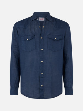 Camicia in lino denim scuro