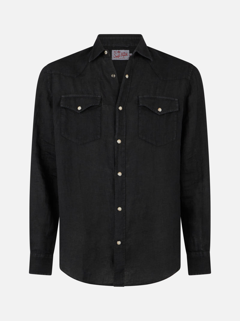 Man black linen shirt