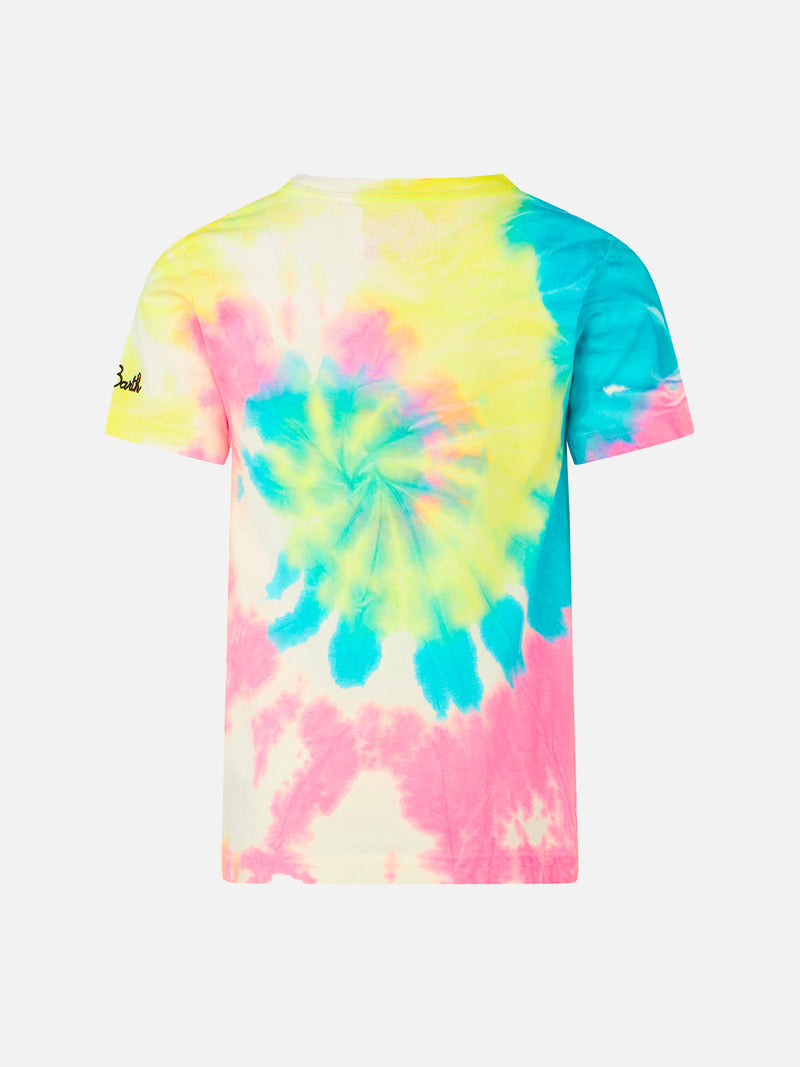 T-shirt da bambino con stampa tie dye e ricamo Sun Barth