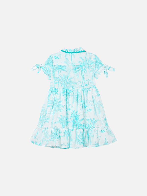 Abito da bambina con fantasia toile de jouy verde acqua