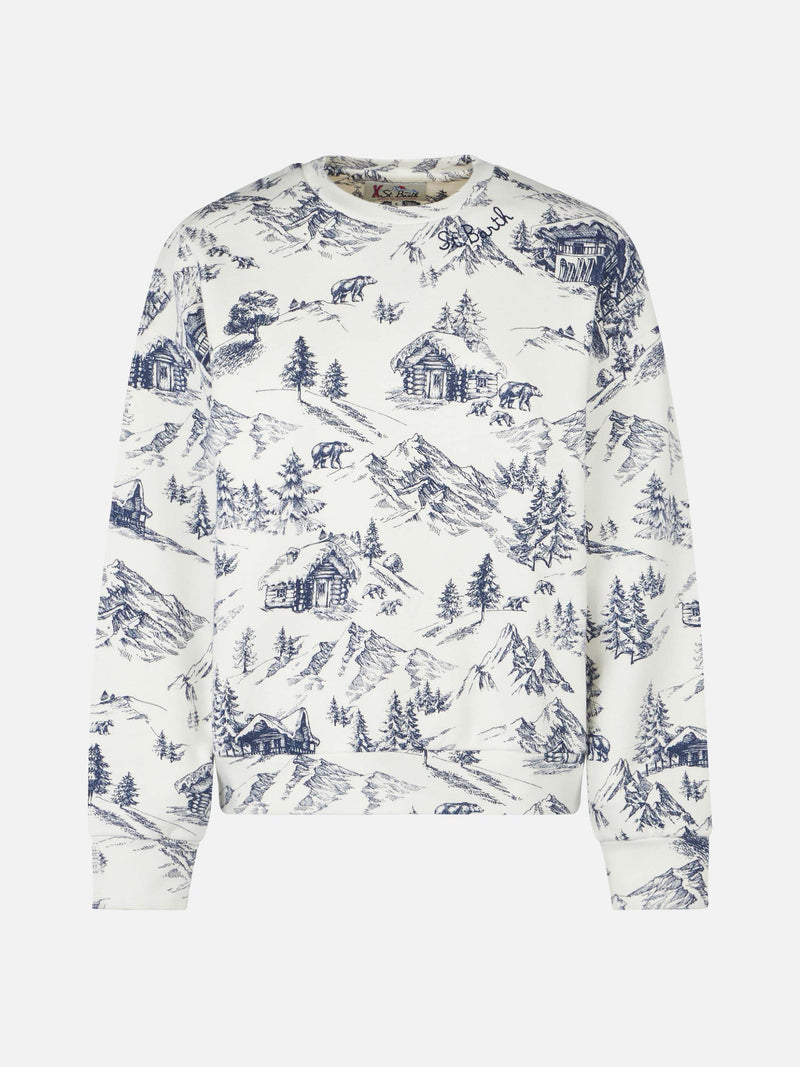 Woman fleece sweatshirt with toile de jouy print