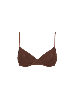 Woman brown crinkle underwired bralette swimsuit