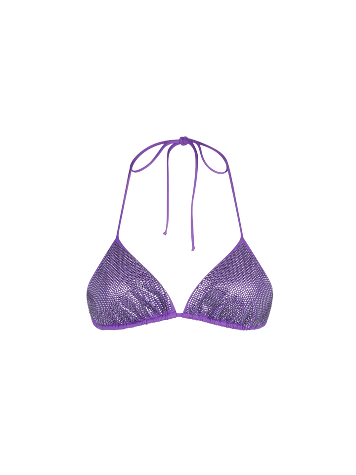 Woman triangle top swimsuit with purple strass