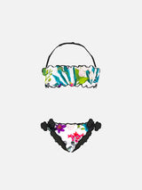 Bikini da bambina a fascia con foglie tropicali