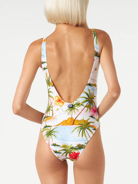 Woman one-piece swimsuit with tropical print - MC2 Saint Barth