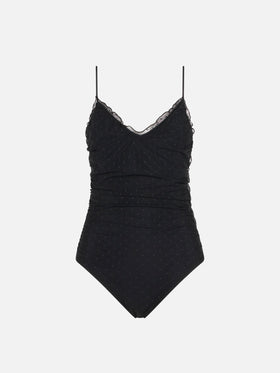 Black one piece swimsuit Francoise with tulle