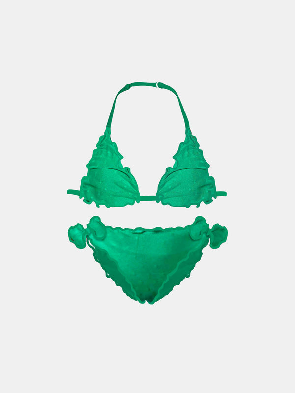 Bikini da bambina a triangolo verde smeraldo 