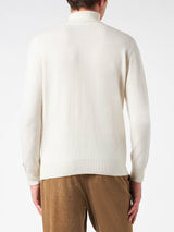 Man turtleneck sweater with Settimana in Bianco jacquard