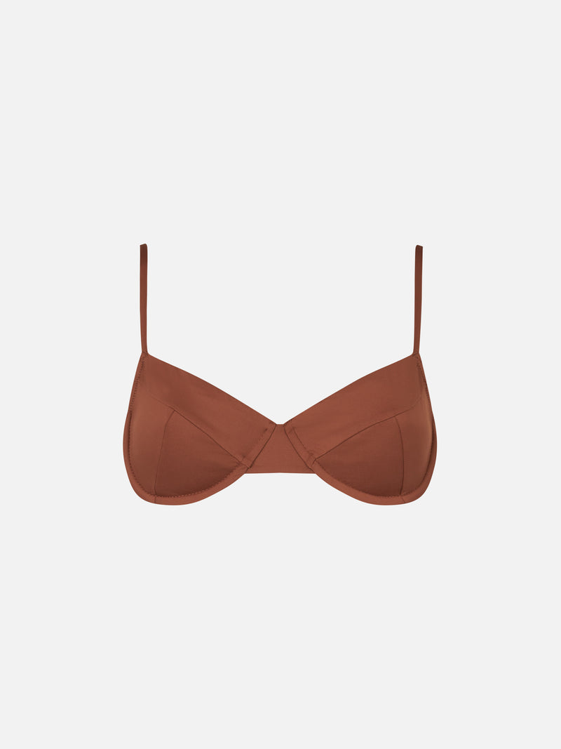 Brauner Bralette-Badeanzug für Damen mit Bügeln