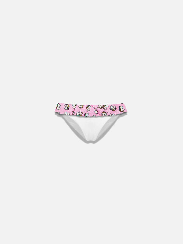 Girl ruffled swim briefs with unicorn print