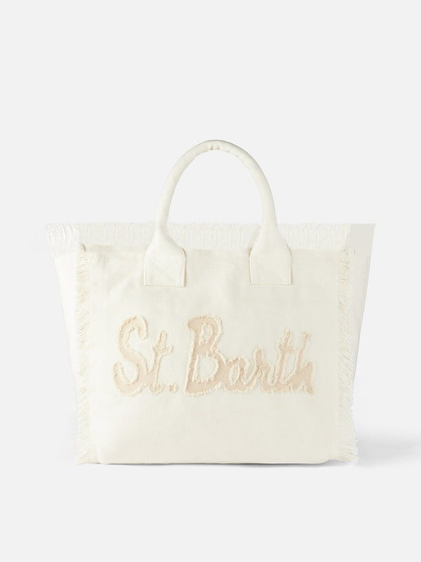 Borsa a spalla Vanity in canvas con patch St.Barth