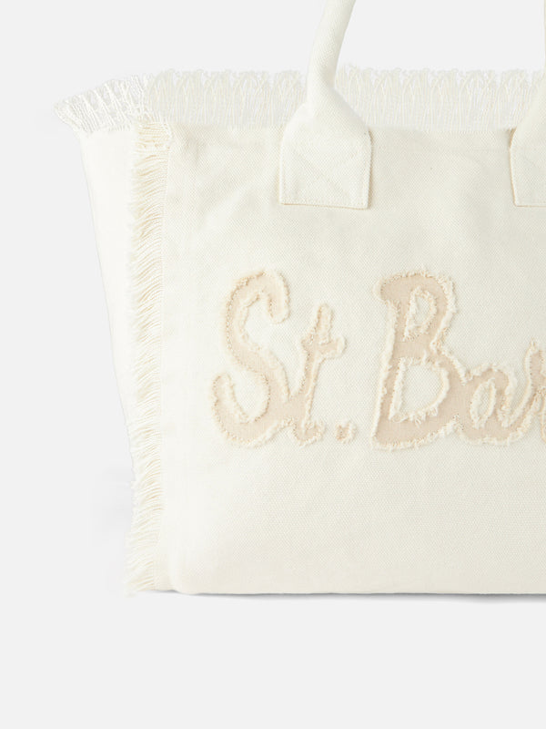 Borsa a spalla Vanity in canvas con patch St.Barth