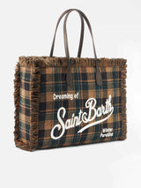 Borsa a spalla Vanity con fantasia tartan verde e marrone