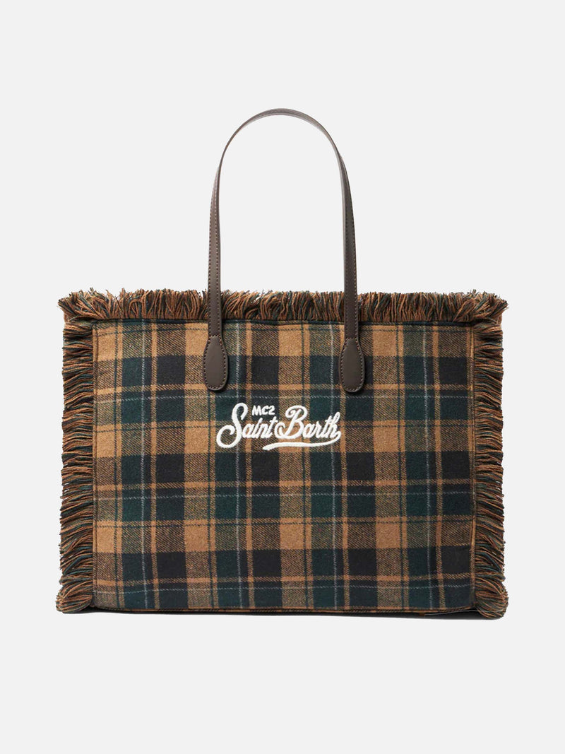 Borsa a spalla Vanity con fantasia tartan verde e marrone