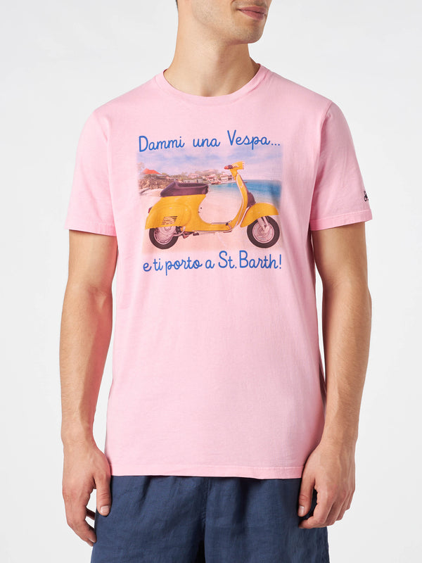 Man cotton vintage treatment t-shirt with Dammi una Vespa e ti porto a St. Barth print | VESPA® SPECIAL EDITION