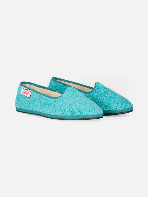 Damen-Slipper aus Frottee in Aquamarinblau | MY CHALOM SPECIAL EDITION