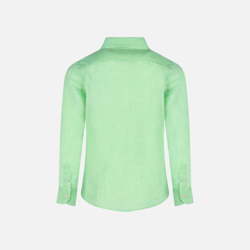 Camicia da bambino in lino verde fluo verde acqua