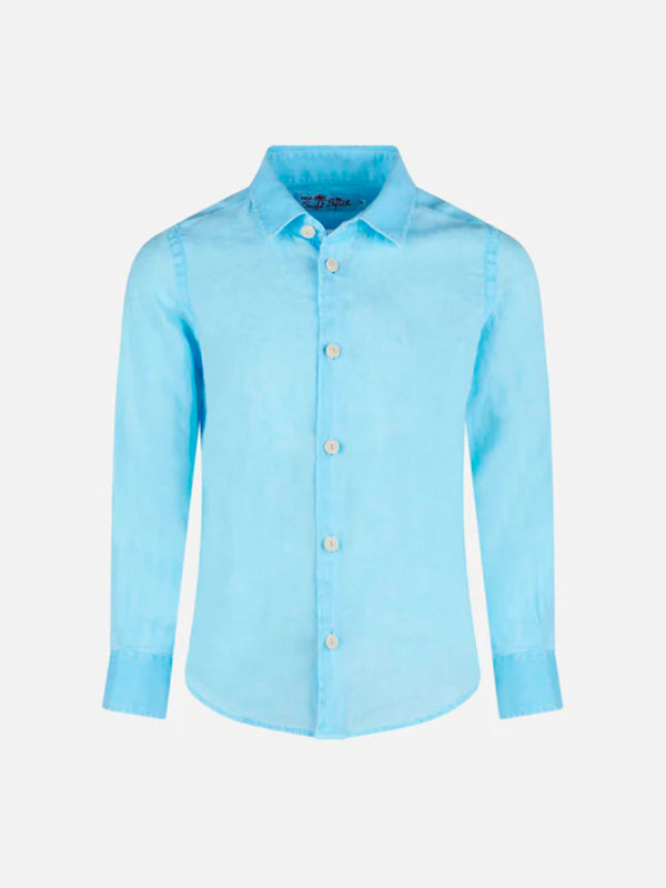 Camicia da bambino in lino azzurro acqua