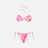 Bikini da donna a fascia con stampa shape wave e charms