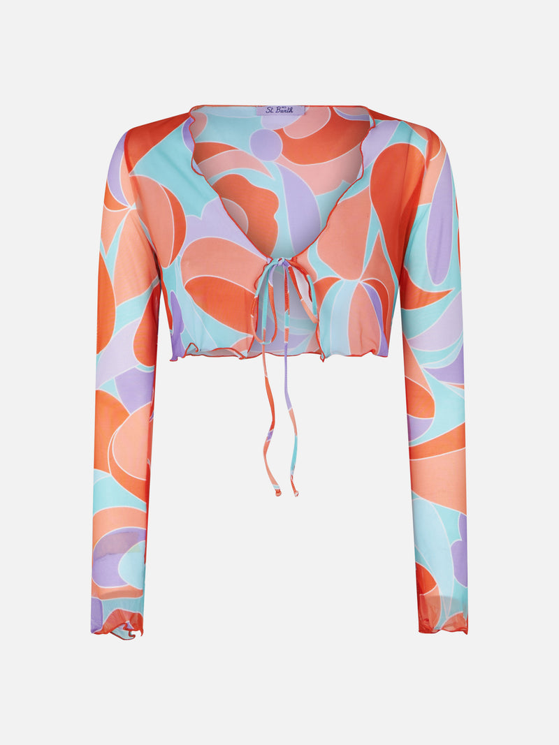 Damen-Cardigan aus Tüll mit Wellenprint