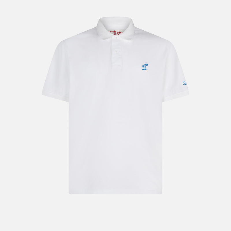 White piquet polo with St. Barth logo with vintage effect