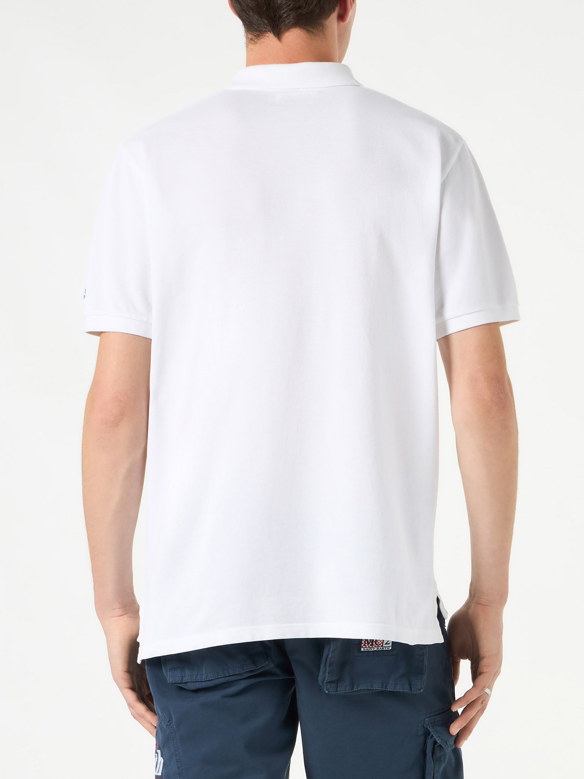 White piquet polo with St. Barth logo with vintage effect - MC2 Saint Barth