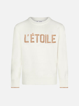 MÄDCHEN Weißer Pullover mit L'Étoile-Lurex-Aufdruck