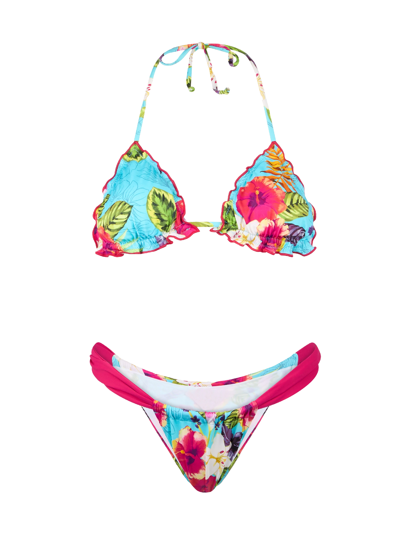 Woman triangle bikini with Ibiscus print